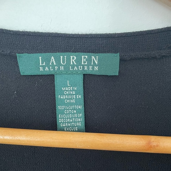 Lauren Ralph Lauren Classic Black Cardigan Size L Old money Quiet Luxury Cotton - Picture 5 of 8